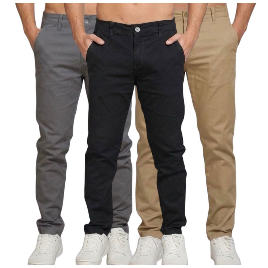 Kit 3 Calças Masculina Sarja Premium Com Elastano Slim Confortável Luxo