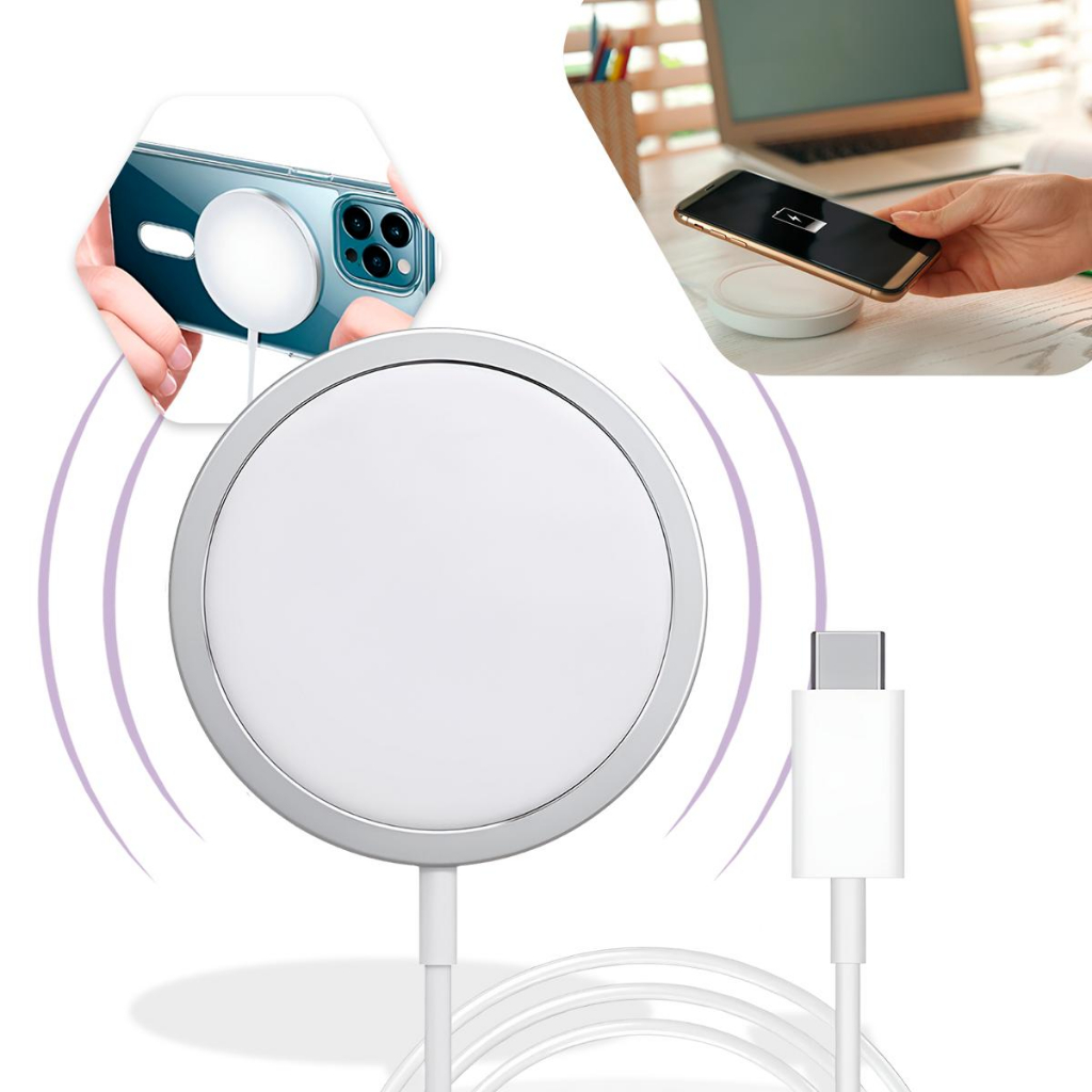 Carregador Magnético MagSafe 15W Indução Sem Fio USB-C Para Carga Rápida
