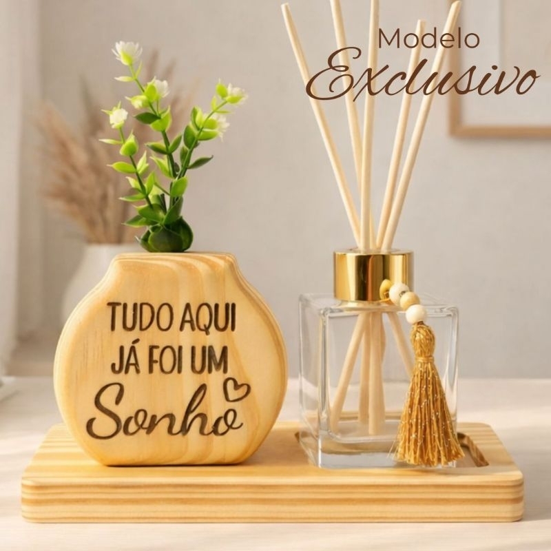 Kit Lavabo Sala Luxo Difusor Aromatizador de Ambiente em Madeira Decoração Flores Artificiais