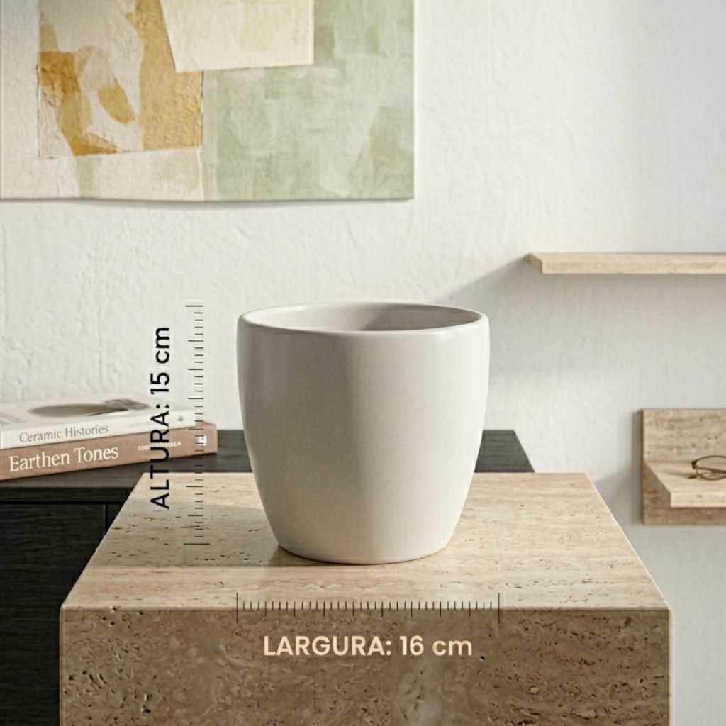 Vaso Decorativo Premium Cerâmica Genoa Cachepot Textura Branco Fosco Casa Luxuosa