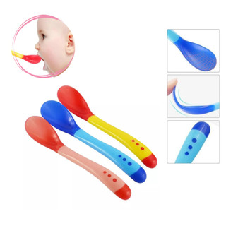 Colher termica Infantil Silicone Termossensível Flexivel Resistente Quente Frio Criança Alimentar