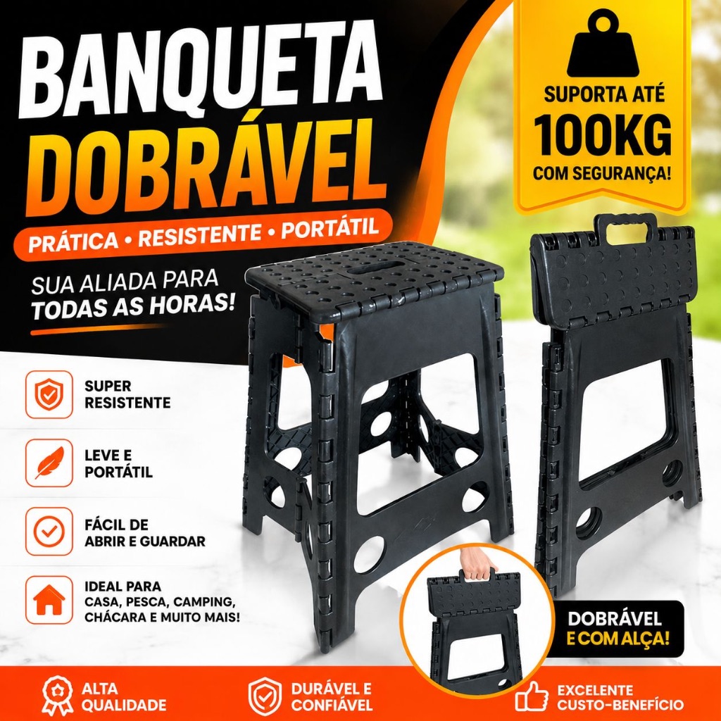 Banco dobrável portátil de até 100 kg reforçado com PP alça de transporte banco de pesca de acampamento em casa portátil