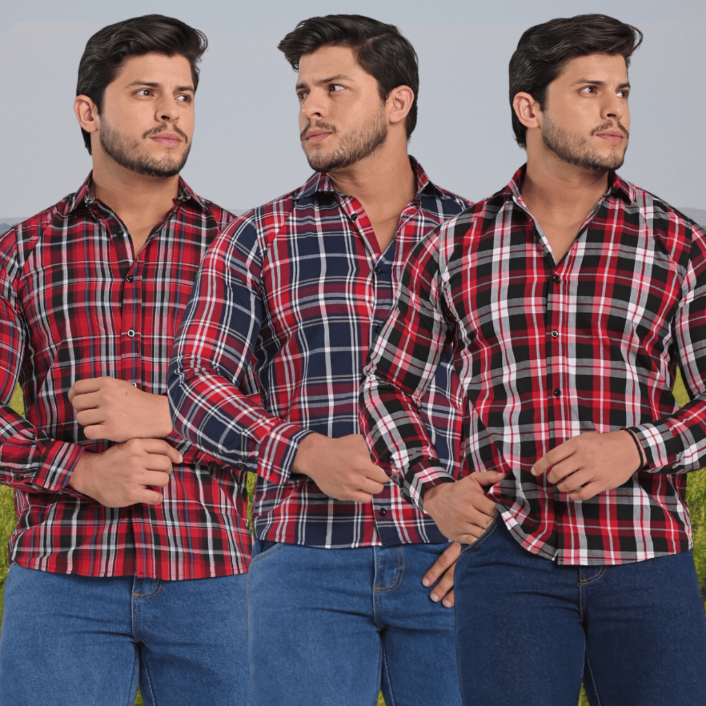 Camisa Xadrez Manga Longa Masculina Plus Size e Regular Festa Junina São João Quadrilha Country