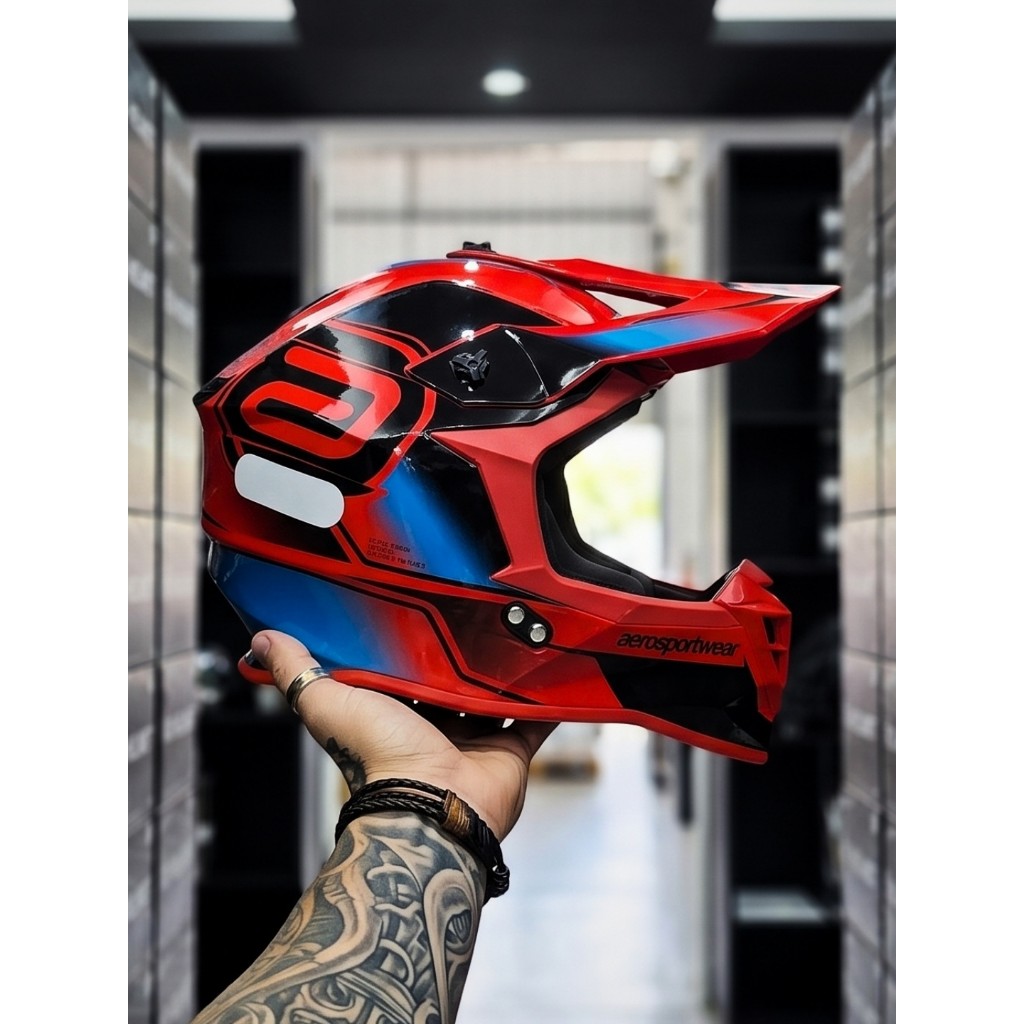 Capacete Asw Motocross R3 Pure Vermelho Preto Azul