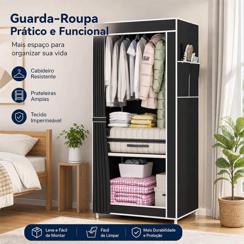 Guarda Roupa Dobrável Armário Organizador Portátil Grande Roupeiro Multiuso Cabideiro Sapateira