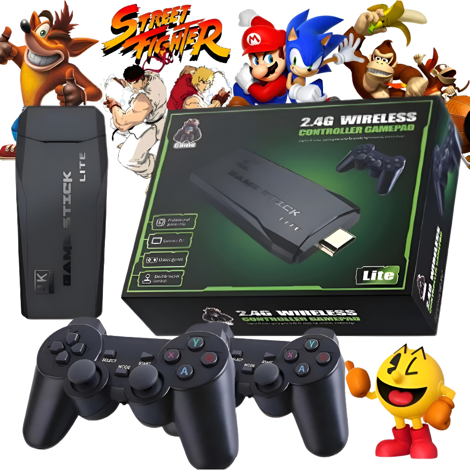 Video game Stick 4K Com 20000 Jogos 64gb 2 Controles Sem Fio Console Portatil Jogos Retro