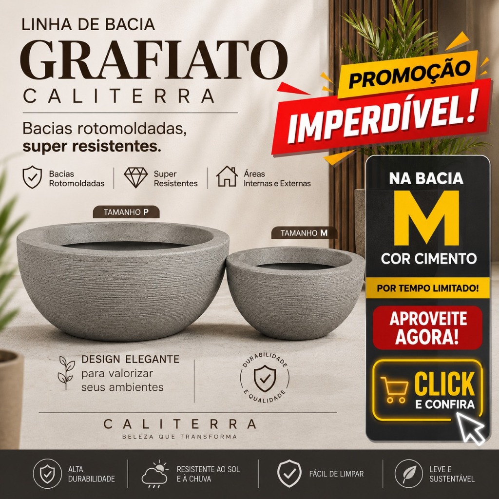 Vaso de Planta Bacia Grafiato Polietileno Decorativo