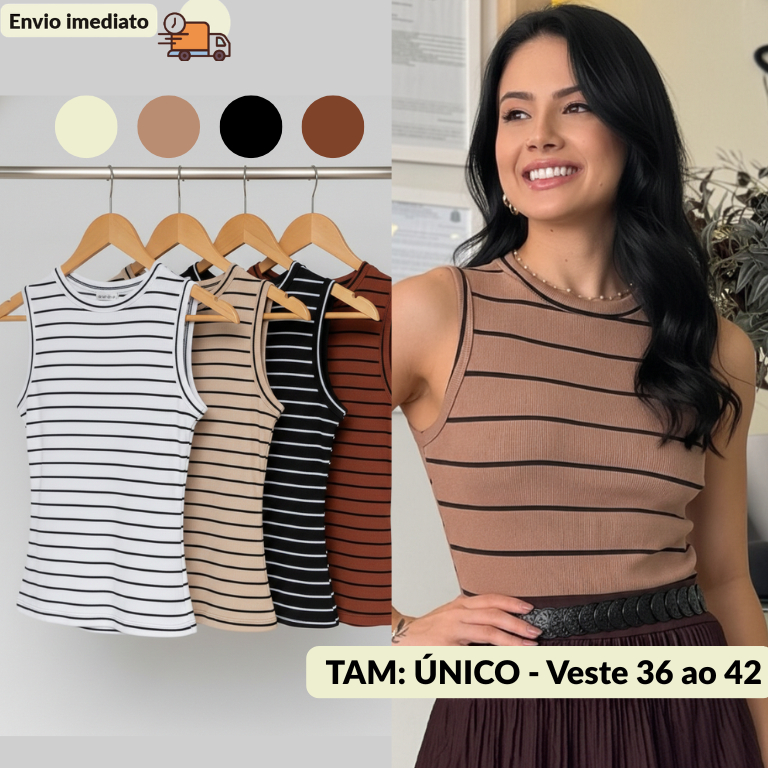 Regata Listrada Feminina Basica Ribana Canelada Casual Blogueira Tendencia