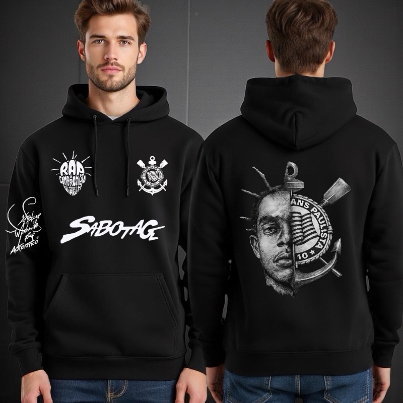 Moletom Sabotage Collab Futebol Paulista Com Capuz Blusa De Frio Inverno