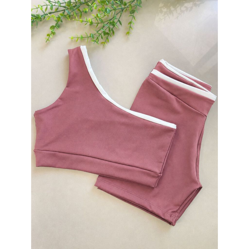 Conjunto Feminino Academia  Top entrada para Bojo Removível + Short Poliamida Zero Transparência