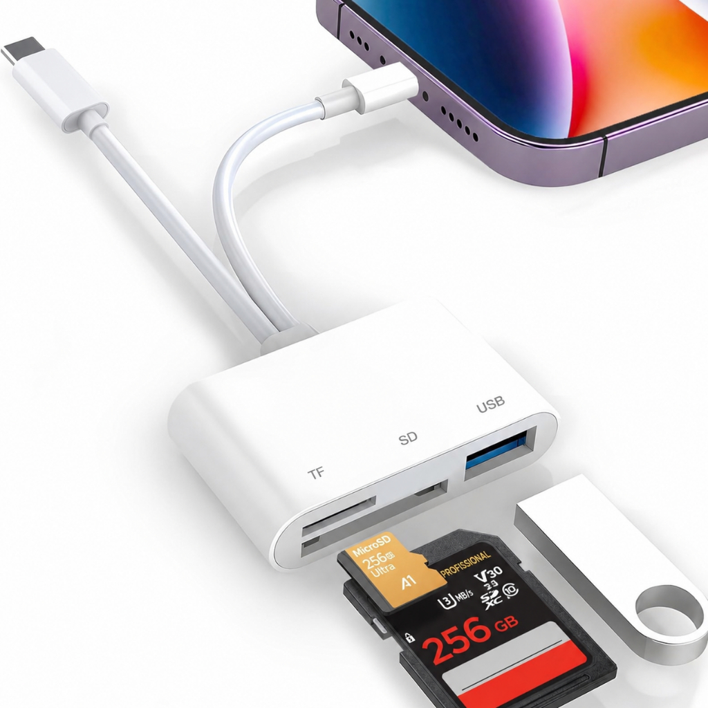 Leitor de Cartão SD TF Micro SD USB 3.0 Adaptador OTG 4 em 2 Para iPhone iPad USB C Tipo C