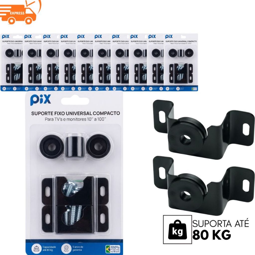 Kit 10 Suporte de Parede Fixo Universal Para TV e Monitor 10”a 100” Polegadas Compacto Até 80kg Monitor LED LCD Smart TV