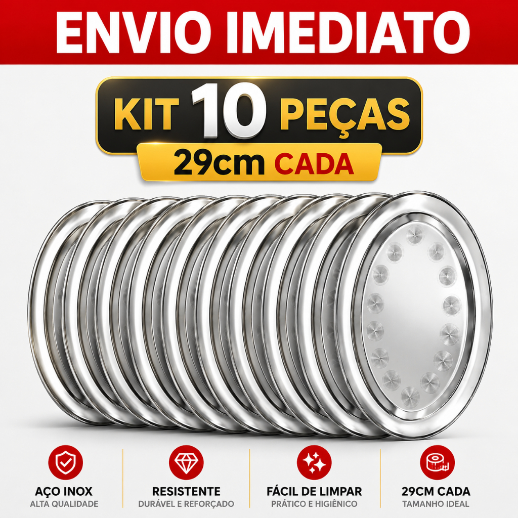 Travessa Inox Oval Bandeja Grande Rasa 29cm Para Porção Batata Bar Salada Restaurante Kit 10 peças
