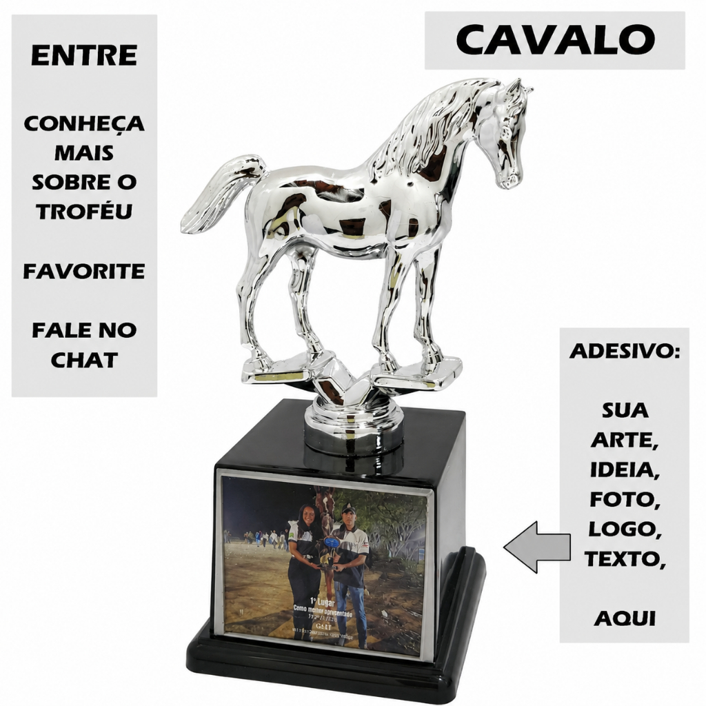 1 a 4 Troféu Cavalo Prata 17cm BV5 [Perosnalizo] Manga-Larga Marchador Morgan Mustangue