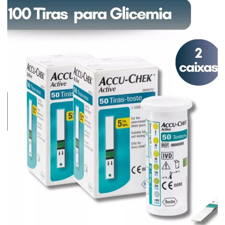 KIT 100 Tiras De Glicose Accu-Chek Active Roche Para Medir Glicemia