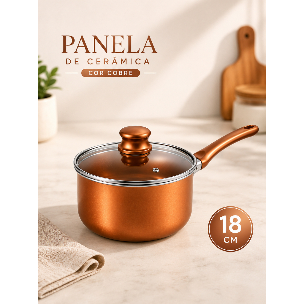 Panela de Cerâmica 18cm Cor Cobre Antiaderente Não Precisa De óleo