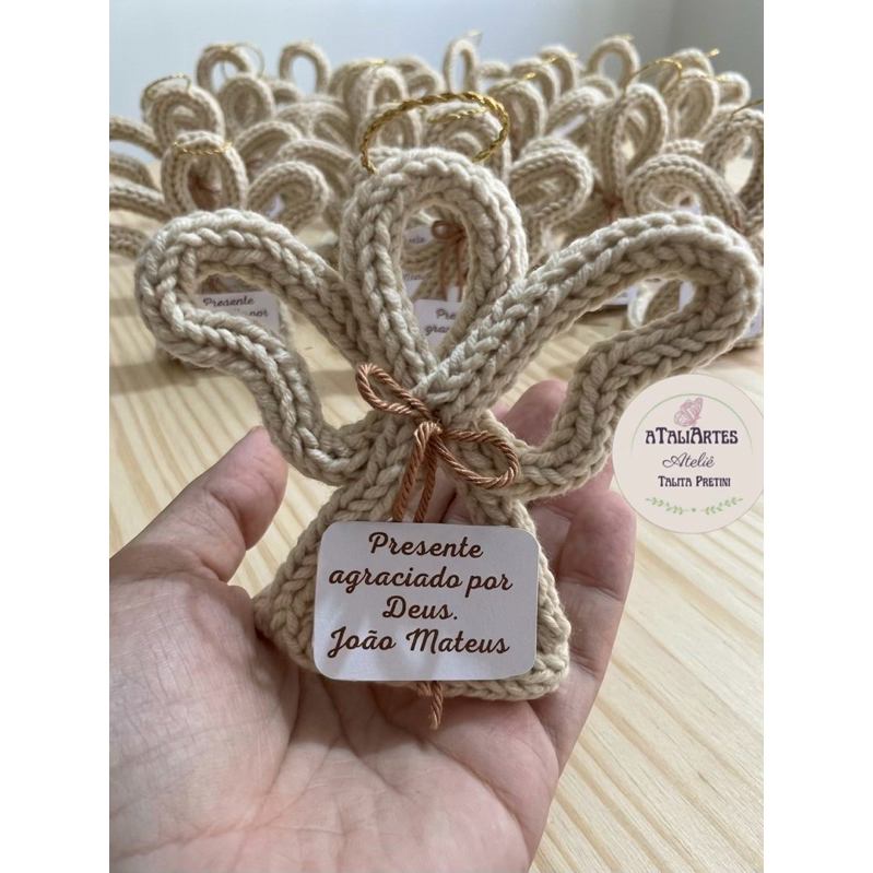 aTaliArtes - Lembrancinha Batizado e maternidade Mini Anjo de Tricotin personalizados.