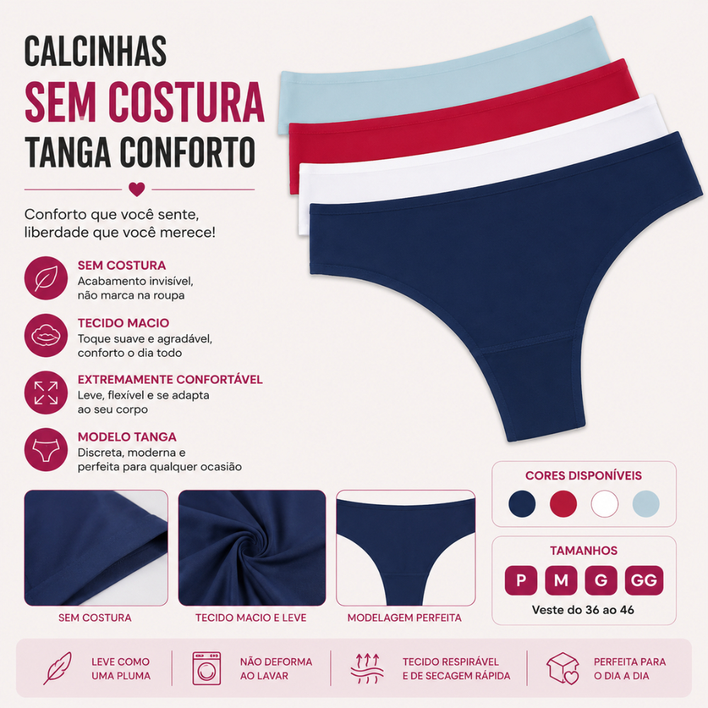 2 Calcinhas CORTE A LASER Sem Costura Tanga Conforto Não Marca Confortável Tanga