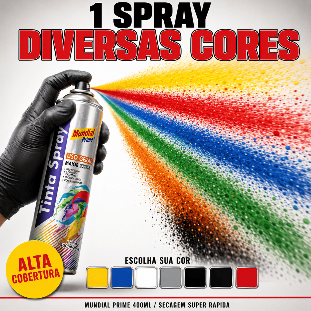 Tinta Spray Mundial Prime 400ml - Secagem Super Rápida | Alta Cobertura | Uso Interno e Externo — imagem 2 de 2