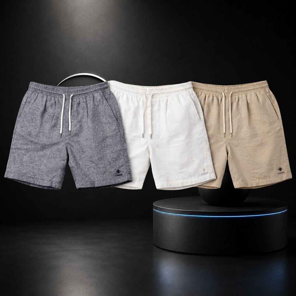 Bermuda Masculina de Linho com Elastano - Conforto Praiano em Conjunto de 3 | MA Magazine