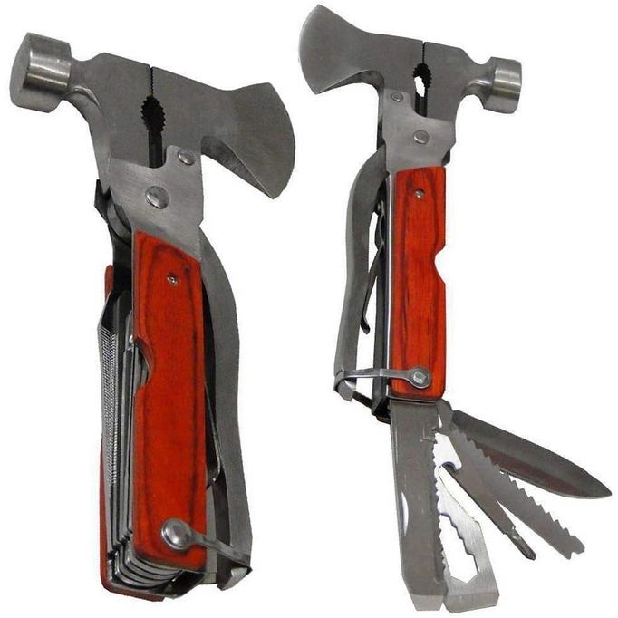Kit Ferramentas Martelo Machadinha 11 em 1 Aço Inox + Bolsa