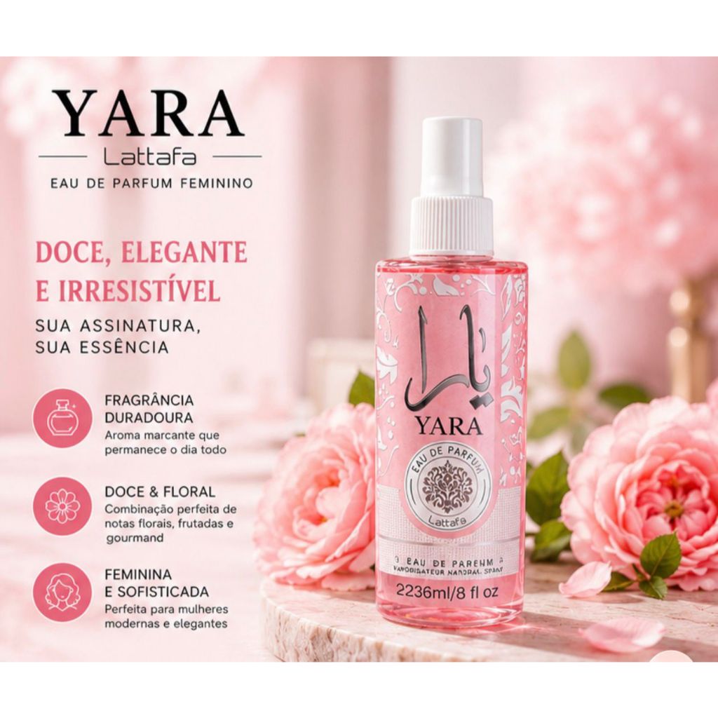 Perfume Feminino YARA Lattafa 236ml Doce Floral Longa Duração