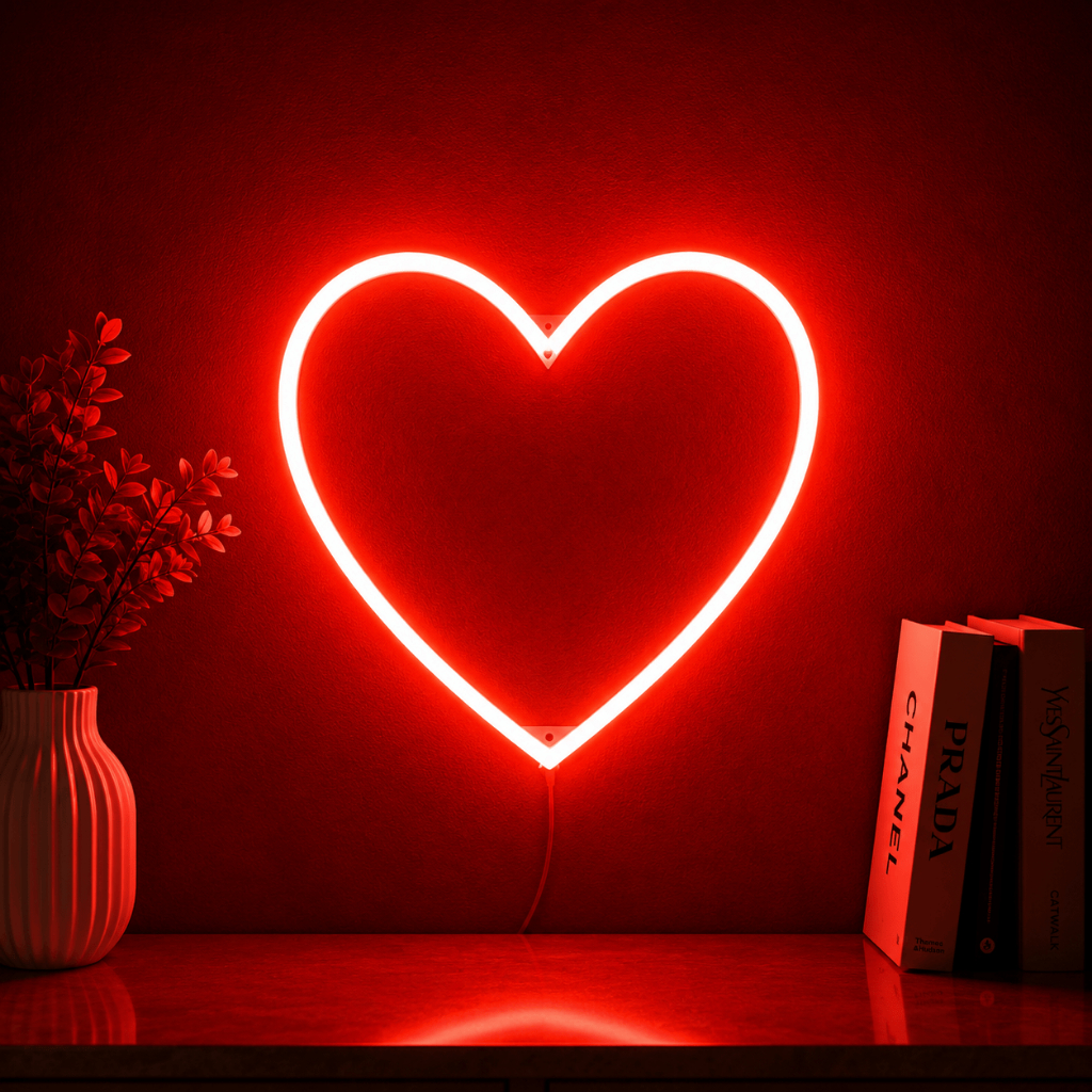 Luminária Led Neon Coração 25 Cm Bivolt Letreiro Decoração Romântica Namorados Luz Parede Iluminação