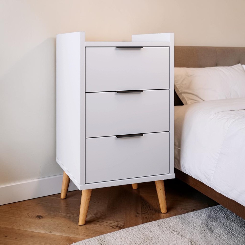 +Mesa De Cabeceira Quarto Retrô - Toni  3 Gavetas -  Branco - Lojas G2 Prime