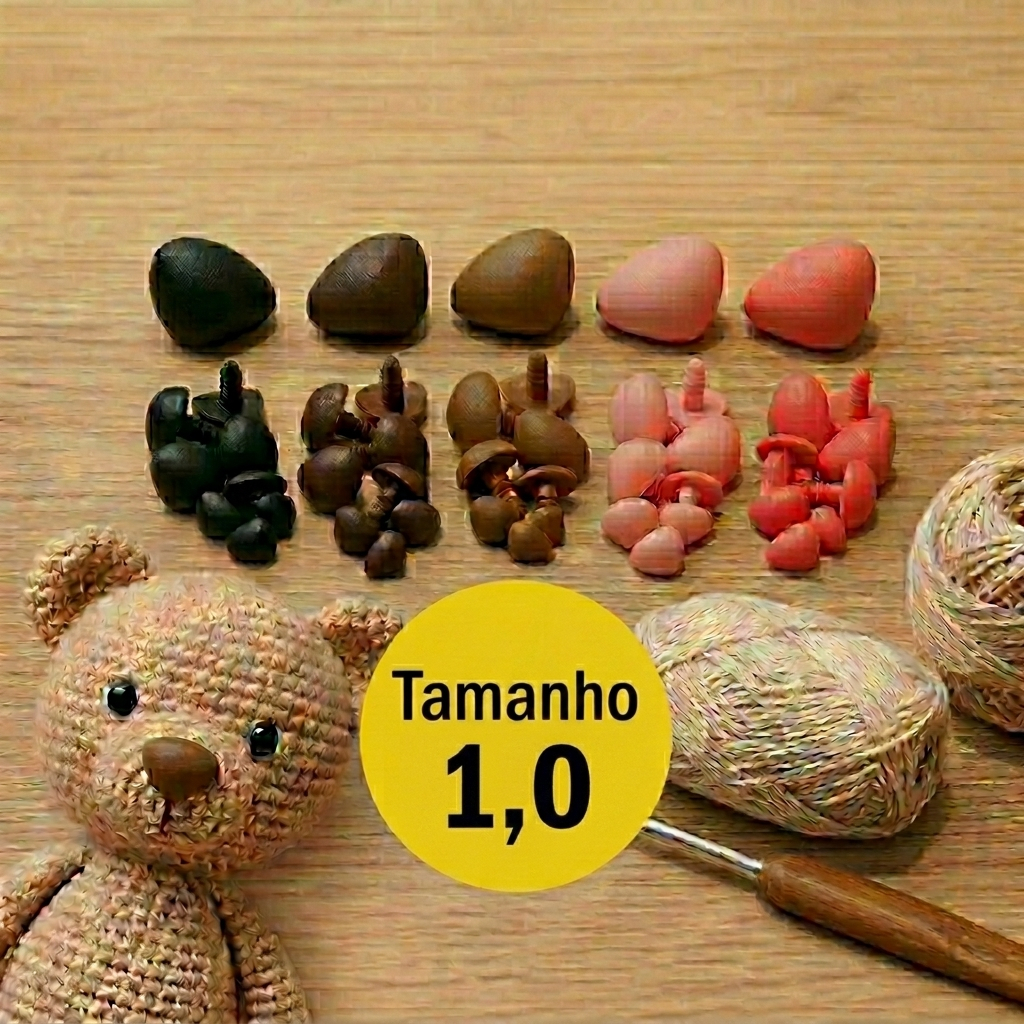 KIT DE FOCINHOS PARA AMIGURUMI TAMANHO 1,0CM (rosa, preto, caramelo, rosa claro e marrom)