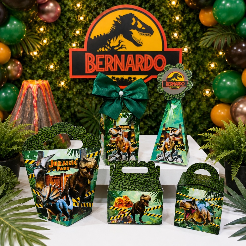 KIT FESTA PERSONALIZADA DINOSSAURO JURASSIC PARK  - PEGUE E MONTE - Lembrancinha - Caixinhas
