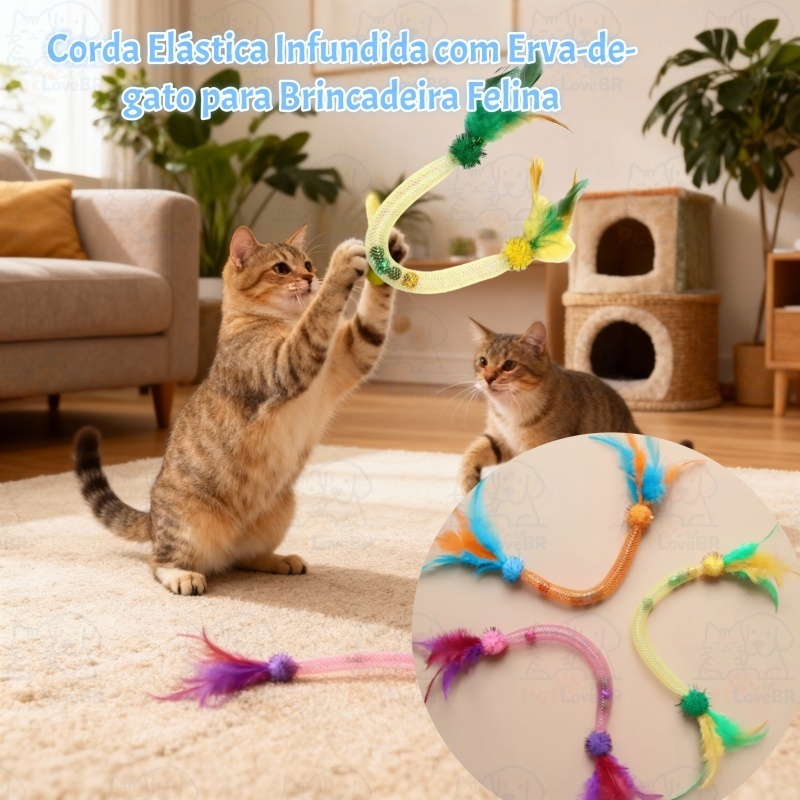 Brinquedo com Molas, Corda e Tubo de Pena para Gatos – Catnip Incluso – Coçar e Caçar-Pronta entrega