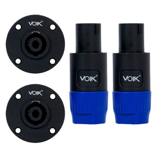 Kit 4 Conectores Plug Speakon 2 Machos Linha 2 Fêmeas Painel Redondo 4 Vias Voik Profissional SPK01