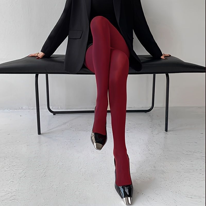 Meia Calça Feminina Vinho Bordô Fio 80 Com Elastano