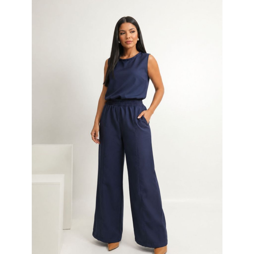 Conjunto Feminino Alfaiataria Calça Cropped Regata T-Shirt Premium