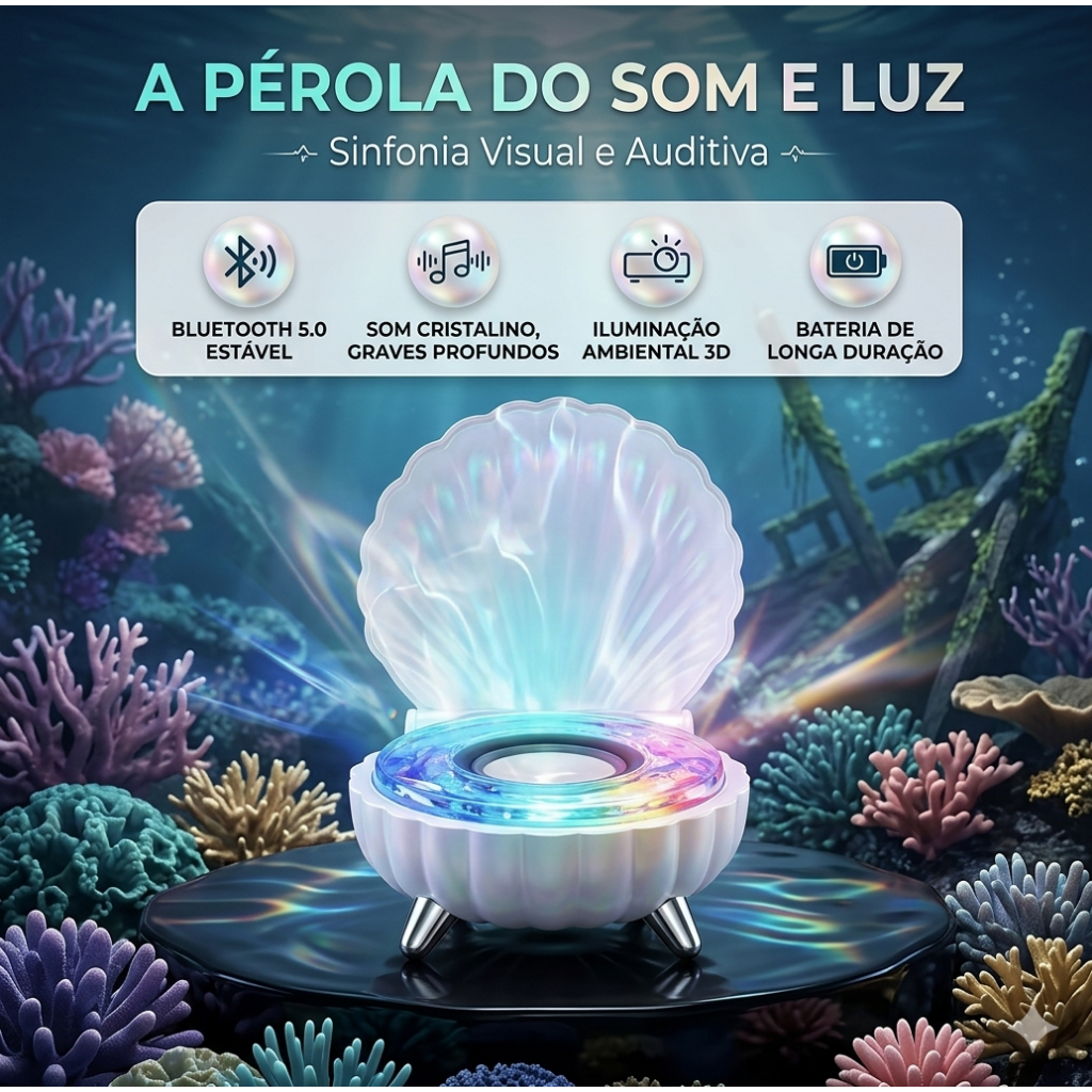 Mini Caixa de Som Bluetooth KA-8788 RGB Concha Decorativa Portátil USB