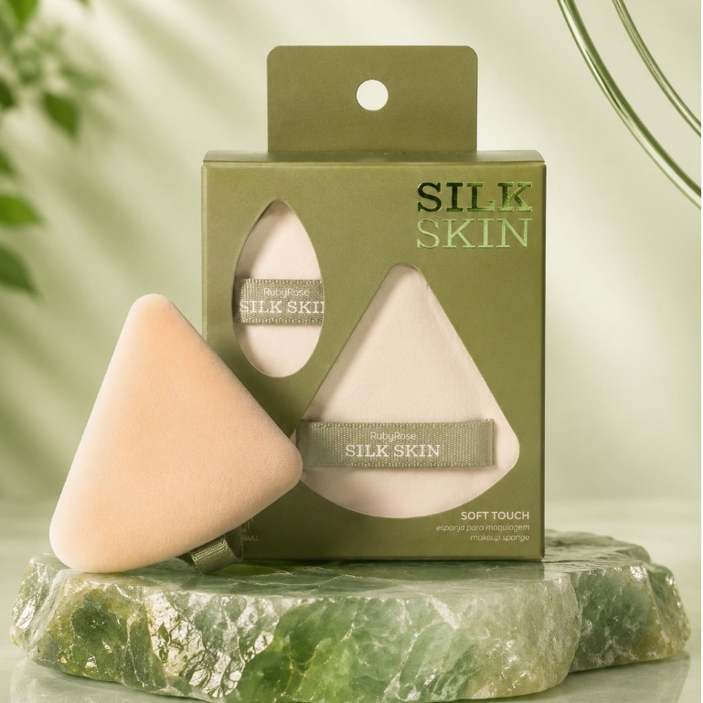 Kit Esponja Facial Ruby Rose Soft Touch Silk Skin Maquiagem Make Ideal para Pó Paleta Sombra Retoque