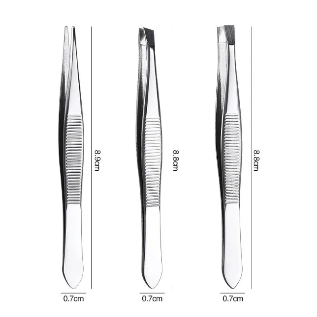 Kit Com 12 Cartelas Pinça Sobrancelha Aço Inox | 3 Tipos Pontas Depilação Design Sobrancelha    Pinça Ponta  A pinça com