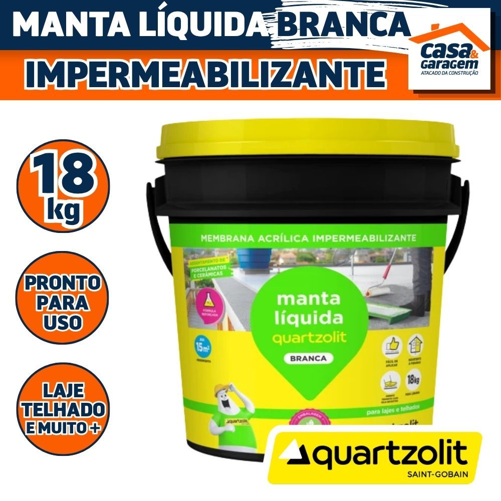 Manta Líquida Branca Balde 18KG Quartzolit Manta Líquida Impermeabilizante Laje e Telhado