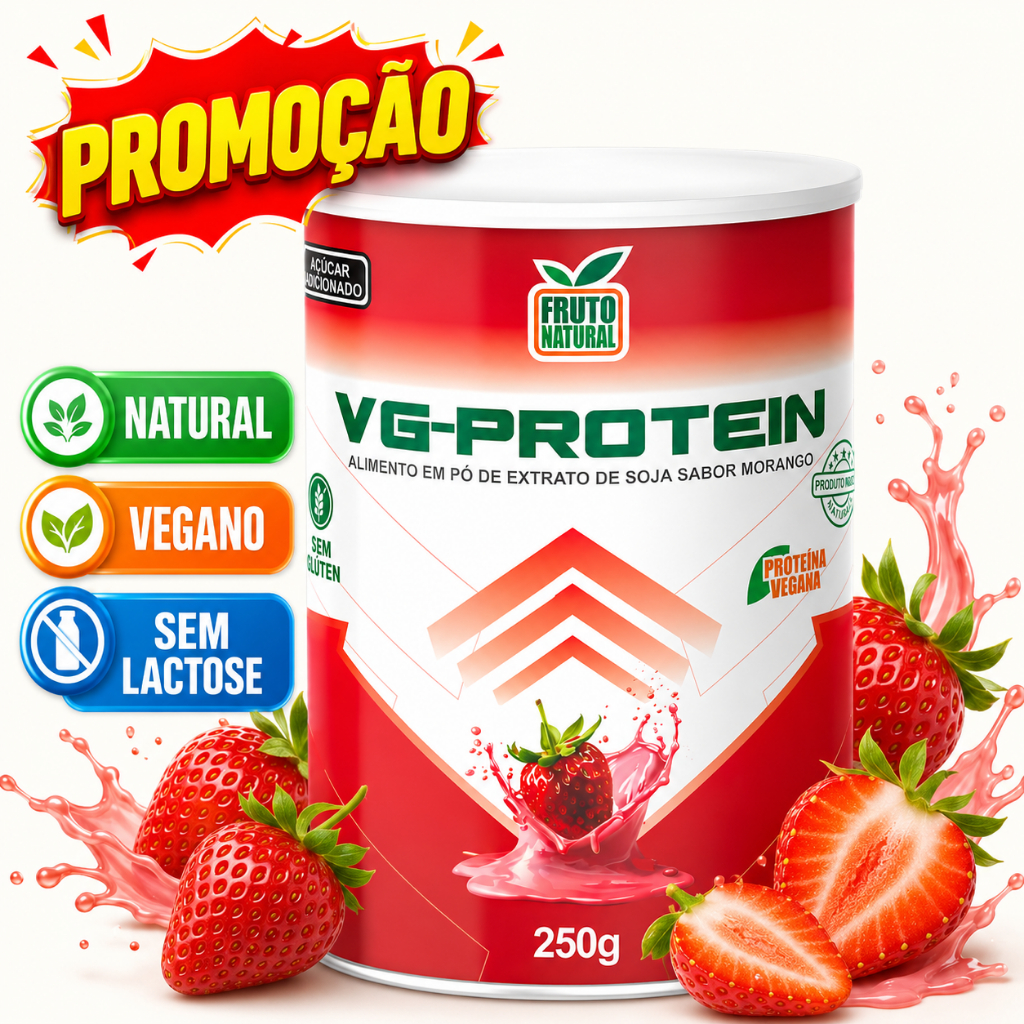 Whey Protein Vegano Morango Proteína Natural em Pó 250g Suplemento Fitness