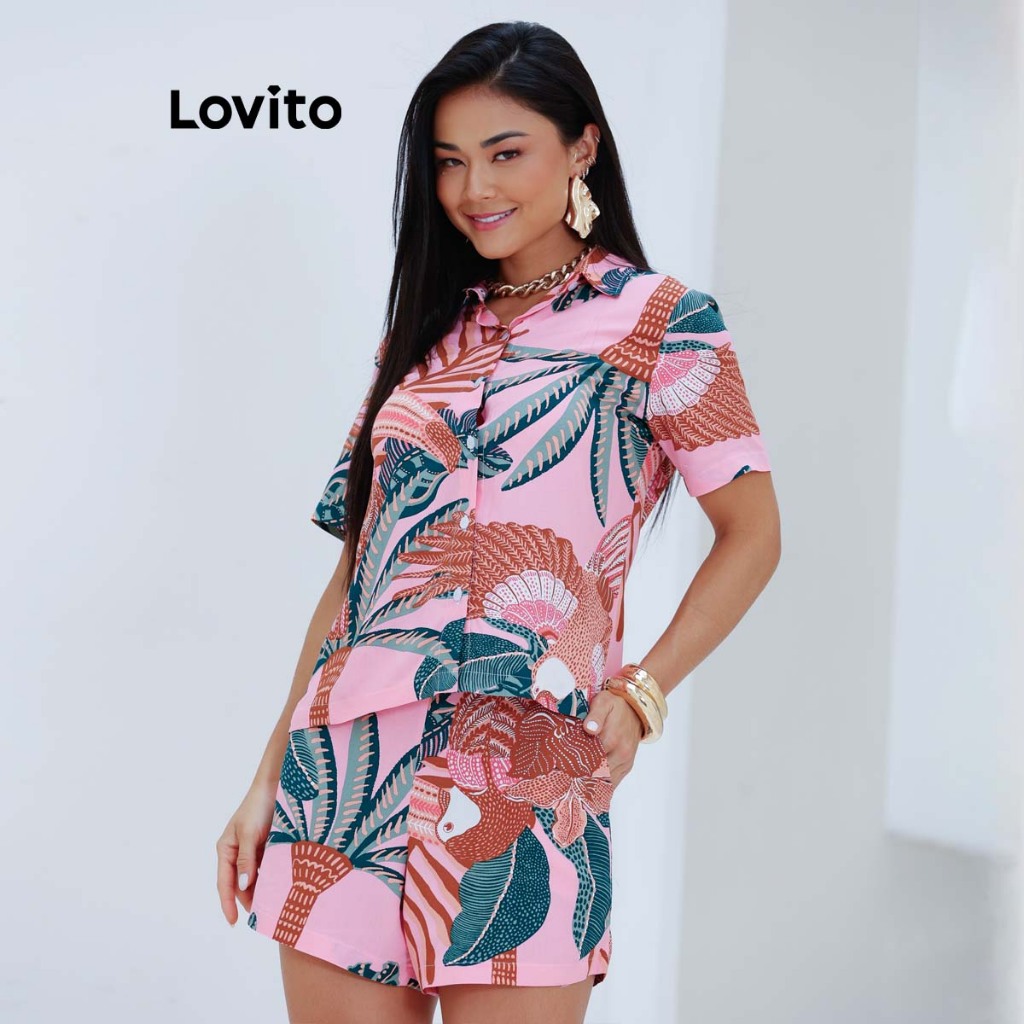 Lovito Bossa Shorts Feminino Com Bolso Em Viscose Estampada STB1473BRL1503