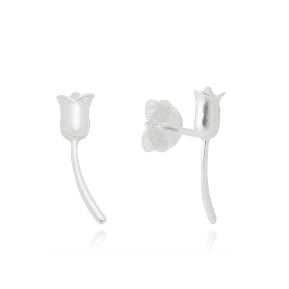 Brinco Prata 925 Flor Tulipa 1.35cm - Elluxe Joias