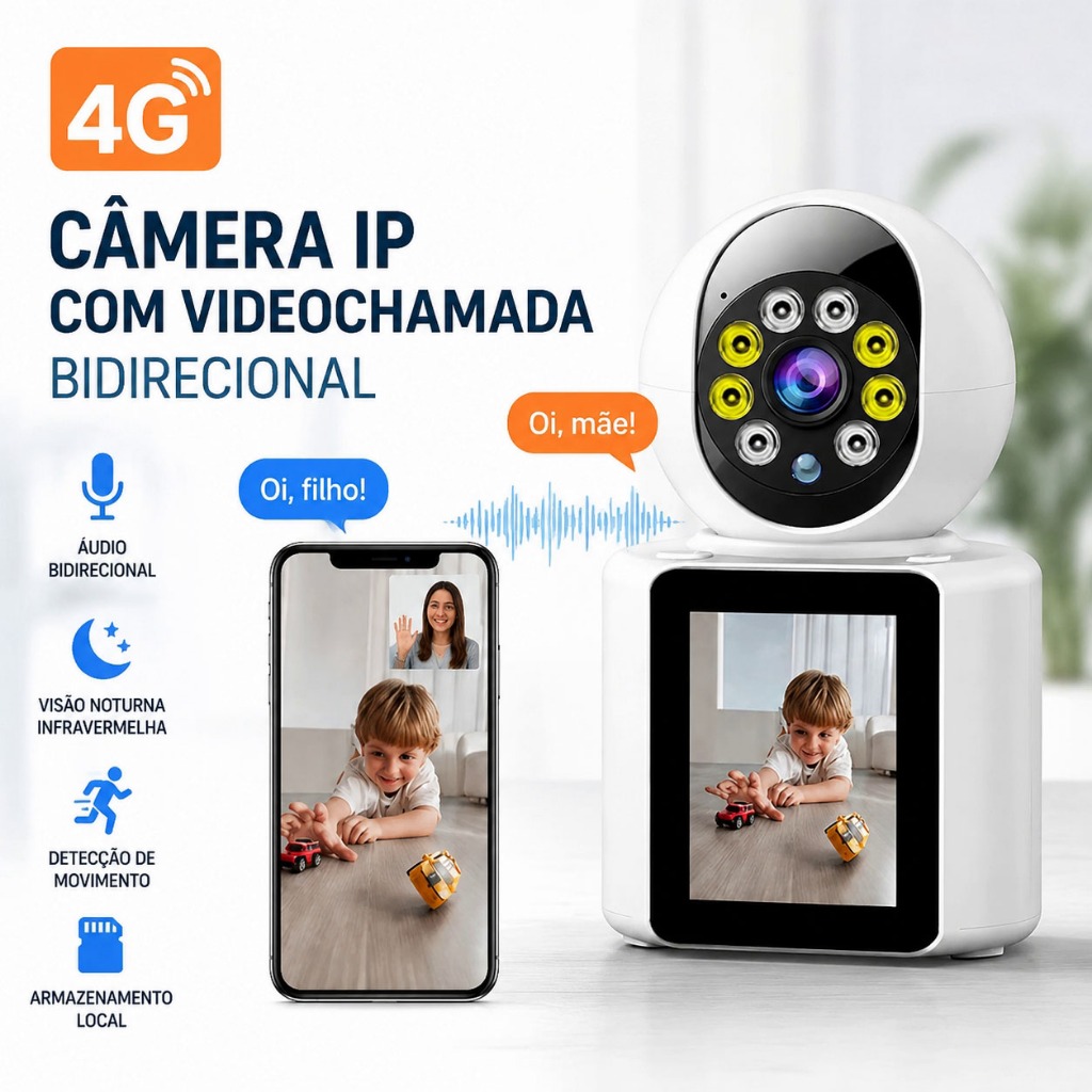 Câmera Segurança WiFi 2.4G Chamada Vídeo 2 Vias Um Clique Voz Inteligente Monitoramento Remoto P06