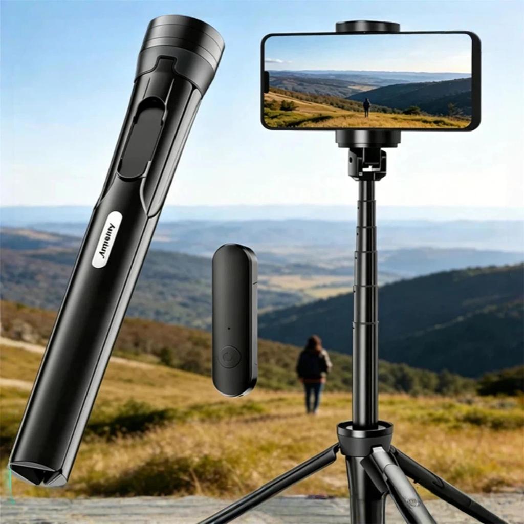 155cm Telescopic Tripod, selfie Stick with Wireless Remote Control, Compatible with All Phones