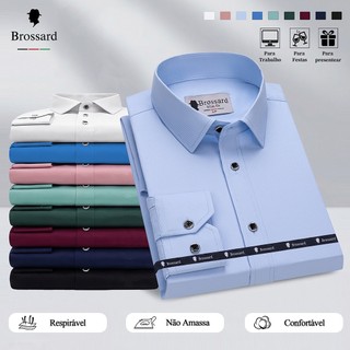 Camisa Social Masculina Manga Longa Não amassa Algodão Slim Estilosas BROSSARD Casual e D…
