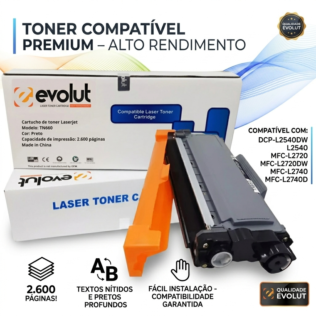 Toner Compatível TN660 TN2340 TN2370 Para DCP-L2540DW L2540 2.600K Evolut MFC-L2720, MFC-L2720DW, MFC-L2740, MFC-L2740DW