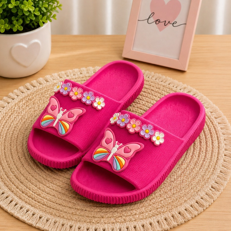 Chinelo Infantil Menina Borboleta Flor Chinelo Slide Nuvem Confortável Flexível Antiderrapante Sandália Personalizada