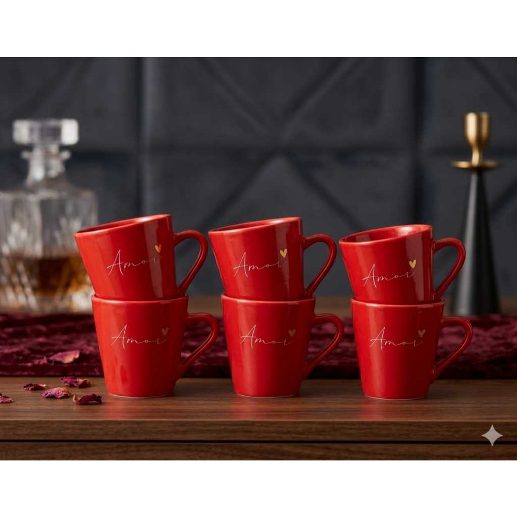 Jogo  Xícaras / Canecas Porcelana Café Chá 120 ml Amor Vermelho Spot