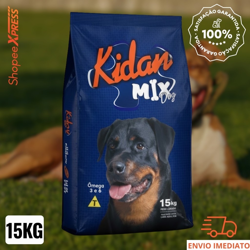 Ração para Cães Adultos Kidan 15kg Sabor Mix de Carnes Racao Seca Cachorro Barata Promoção Pet