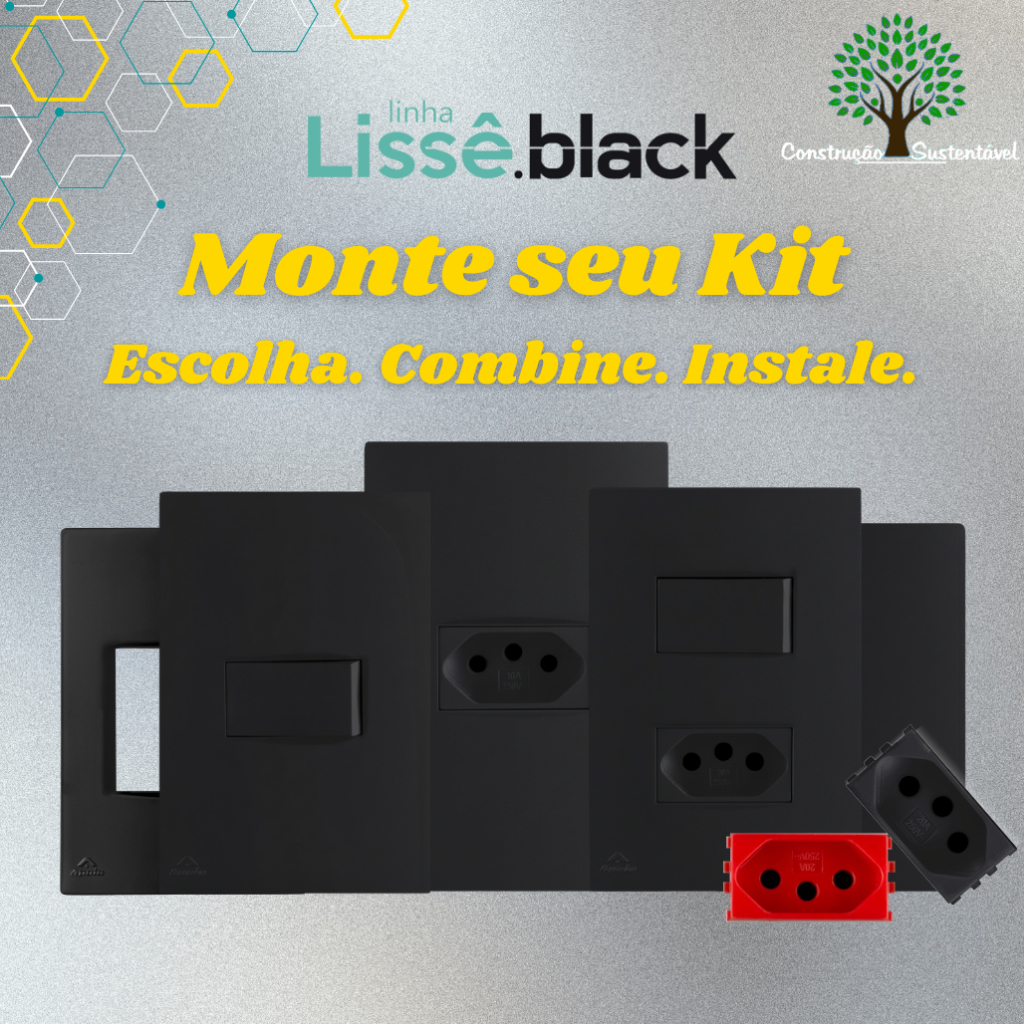 Tomada com Interruptor Preto,10a 20a, Dupla, Simples, Paralela, Modulos, Placa Lissê Preta Brilhante