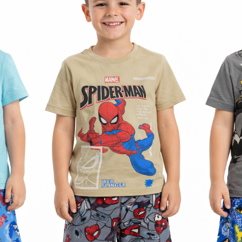 Conjunto Infantil menino masculino manga curta Bermuda e camiseta Super Heróis personagem barato dia a dia básico